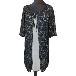 Vintage Beeline Fashions Negligee 2 Piece Nude and Black Lace Small